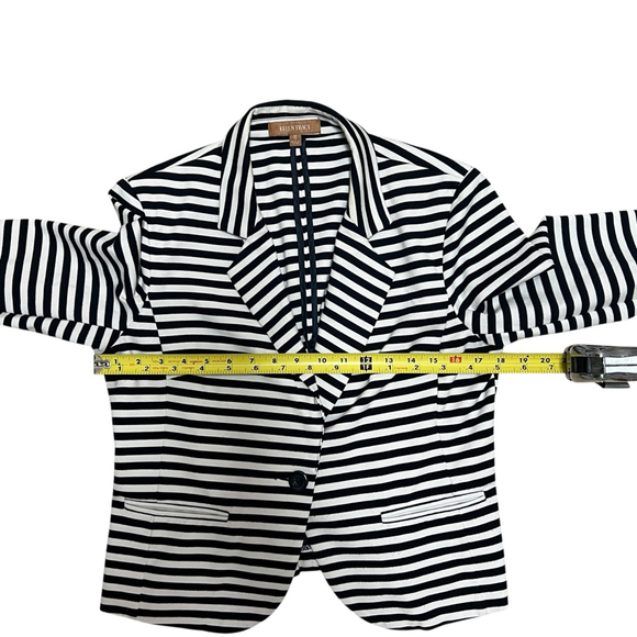 Ellen Tracy Black White Striped Blazer Jacket Women’s Medium Stretch Career - Picture 8 of 14